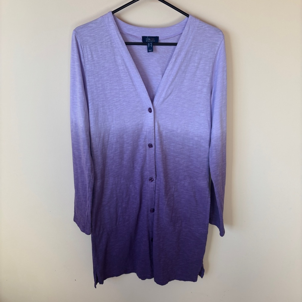 d&co Beach Purple Ombré Gradient Cardigan with button down front sz XS Tunic